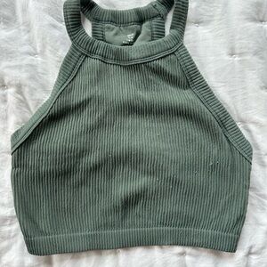 Aerie Green Ribbed Crop Tank Top